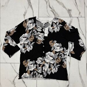 White House Black Market Floral Black Sweater XL